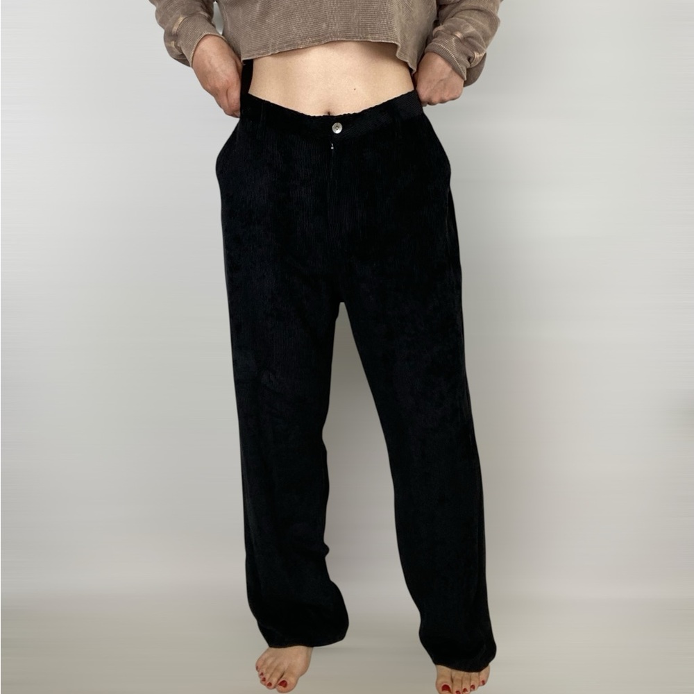 RAG & BONE Ellie Corduroy Ribbed Straight Leg Velvet High Rise‎ Pants Black